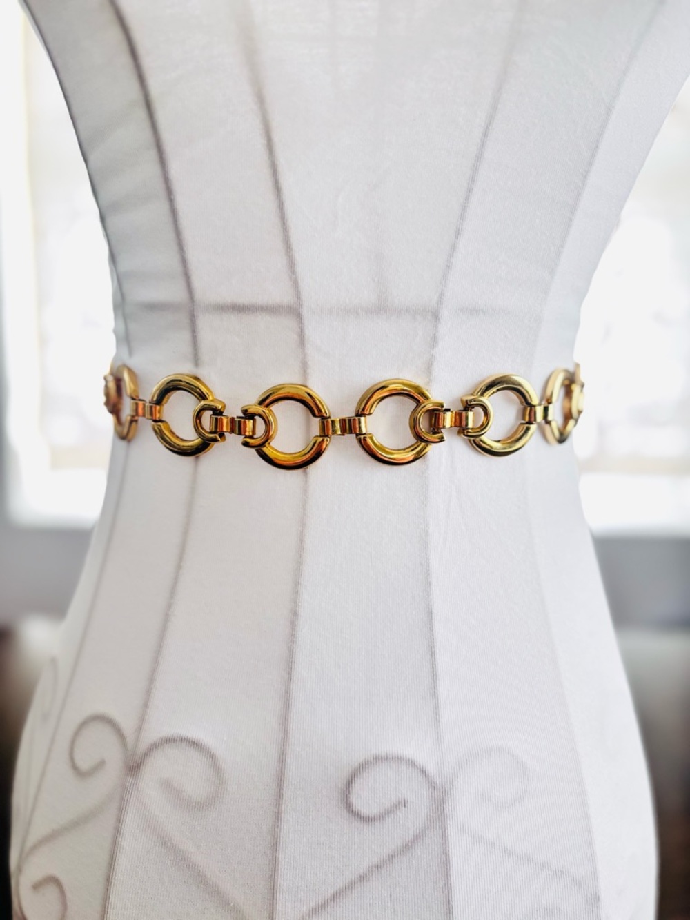 Gold Horsebit Chain Belt Equestrian Style Statement Waist Belt 31” + Ext